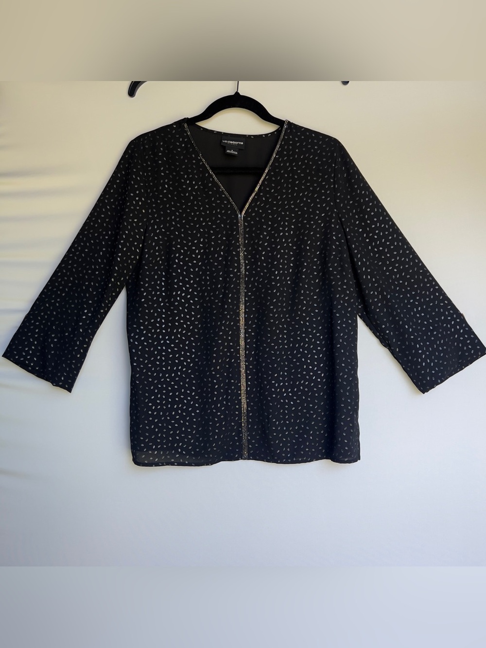 Liz Claiborne Woman Top Shirt Black Size S Long Sleeve V Neck Sparkly